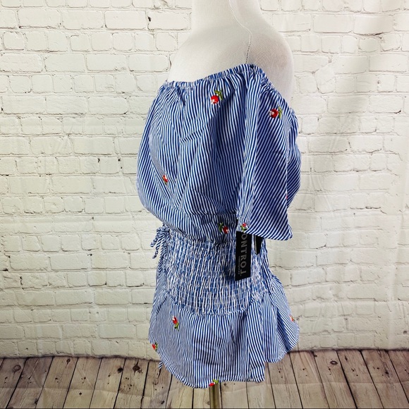 NEW Blue White Stripe Embroidered Peasant Blouse - Picture 8 of 15